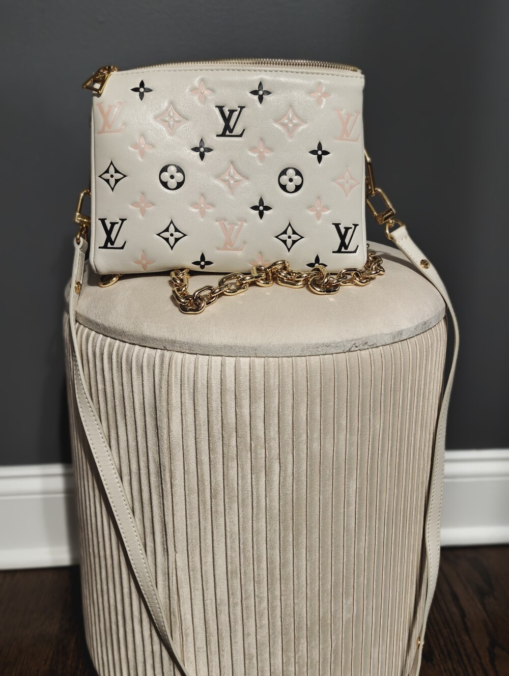 Leather Cream, Pink And Blue Spring Bag